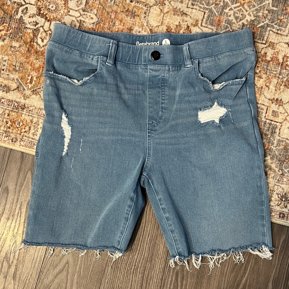 Betabrand Pull-on Stretch Denim Bermuda Cutoffs – Size L